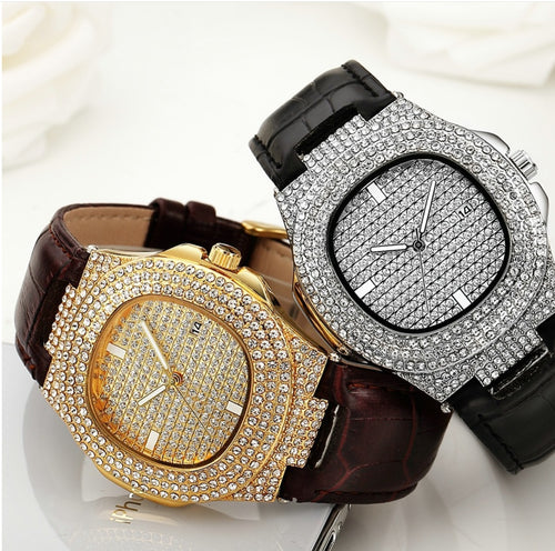 "Luxury Quartz Diamond Watch – Elegant Belt Strap Timepiece for Men & Women