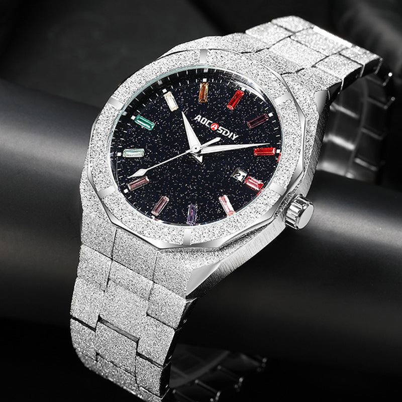 💎 Iced-Out 11mm Luxury Men's Watch – Bold Style in White, Gold &amp; Rose Gold