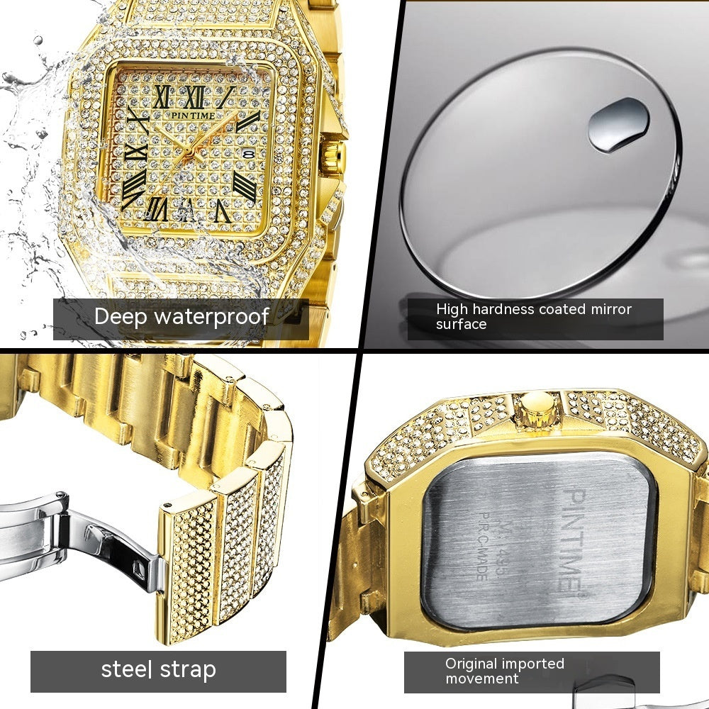 PINTIME 10mm Luxury Business Watch for Men – Black, Gold, Silver, Rose Gold