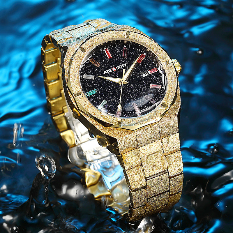 💎 Iced-Out 11mm Luxury Men's Watch – Bold Style in White, Gold &amp; Rose Gold